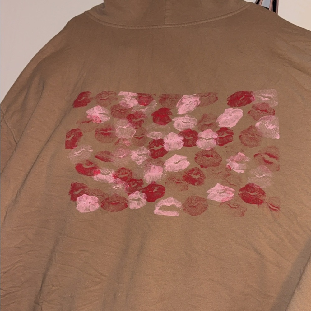 Brown Hoodie with Lip Print Design